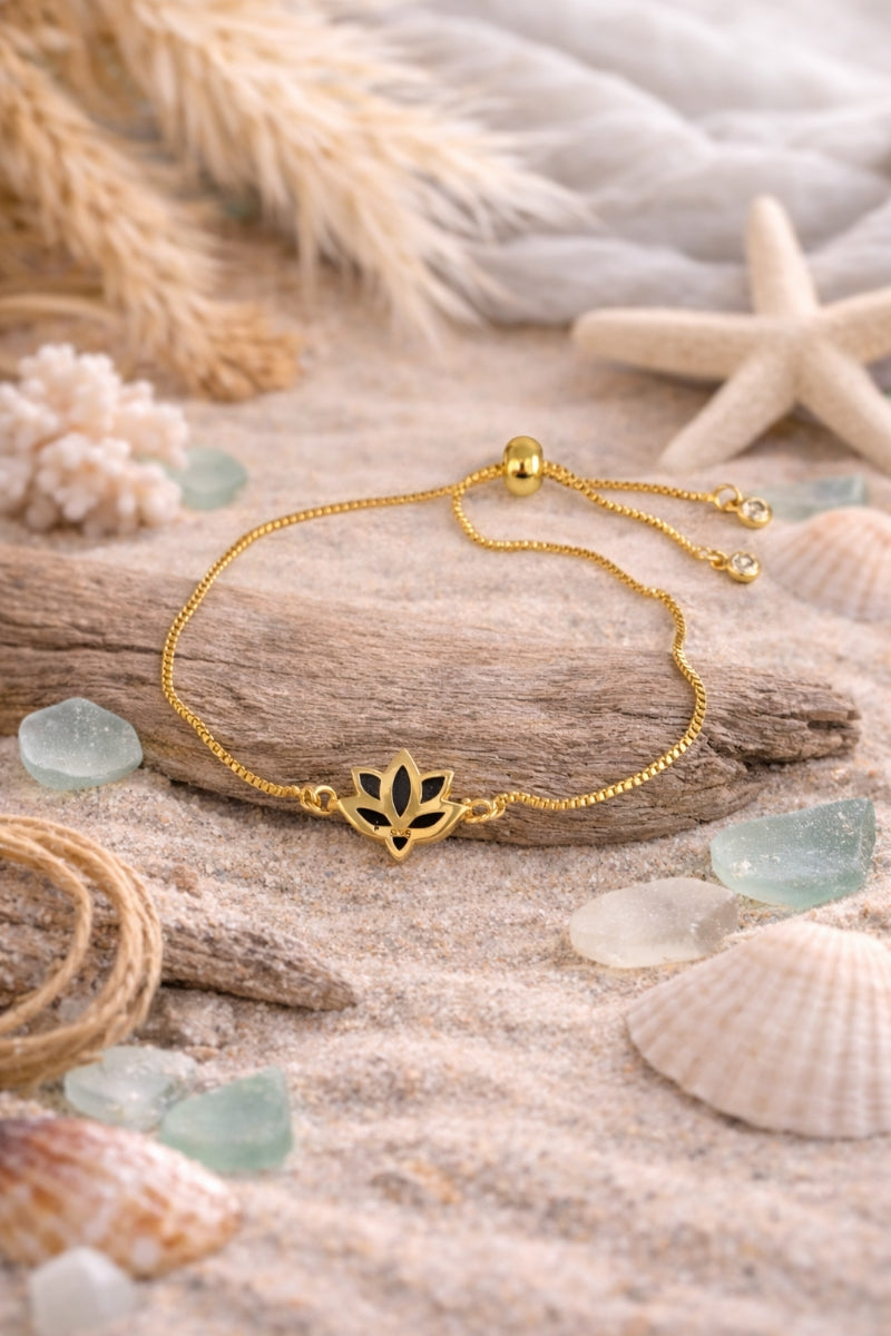 Golden Eclipse Lotus Gold Plated Adjustable Bracelet