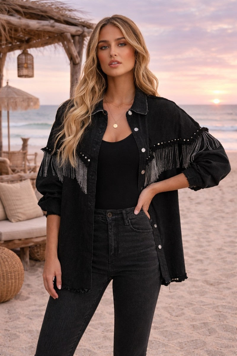 Midnight Fringe Denim Jacket
