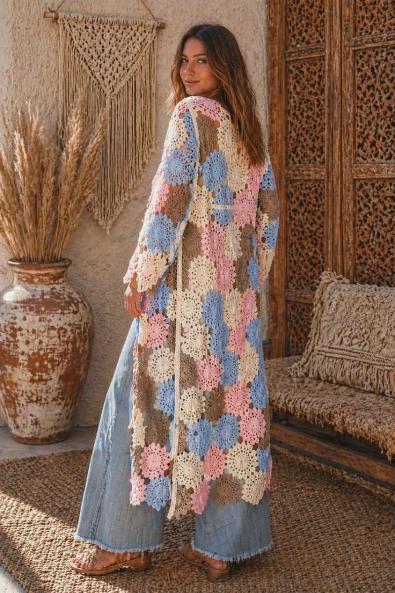 Crochet Duster Jacket Pink