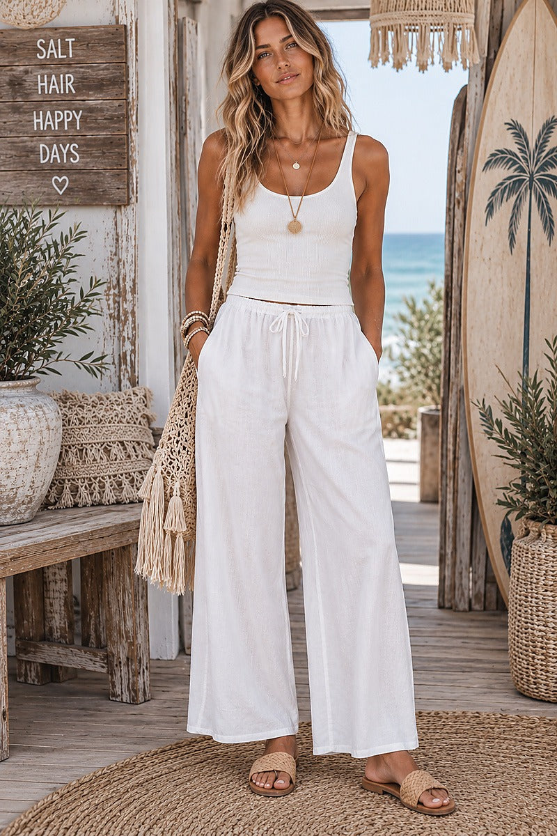 Saltwater Linen Pants White