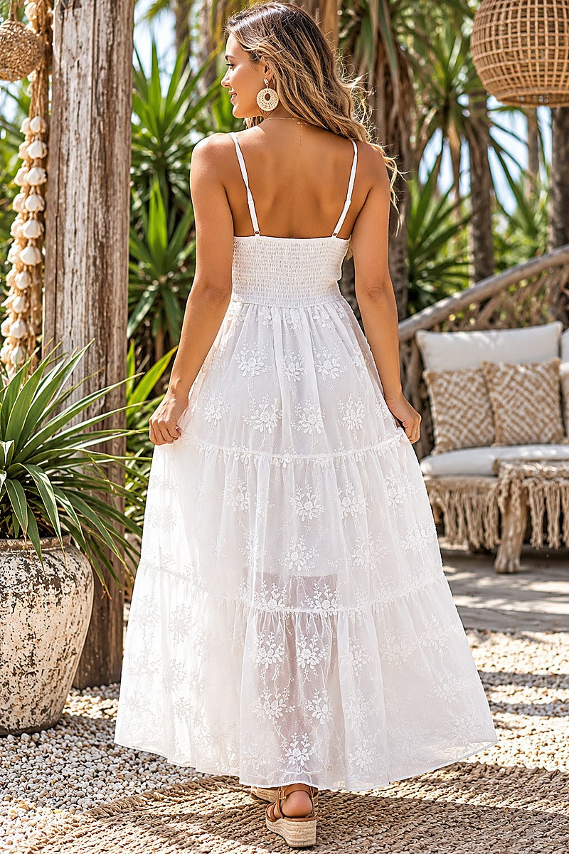Zaira White Cotton Lace Maxi Dress