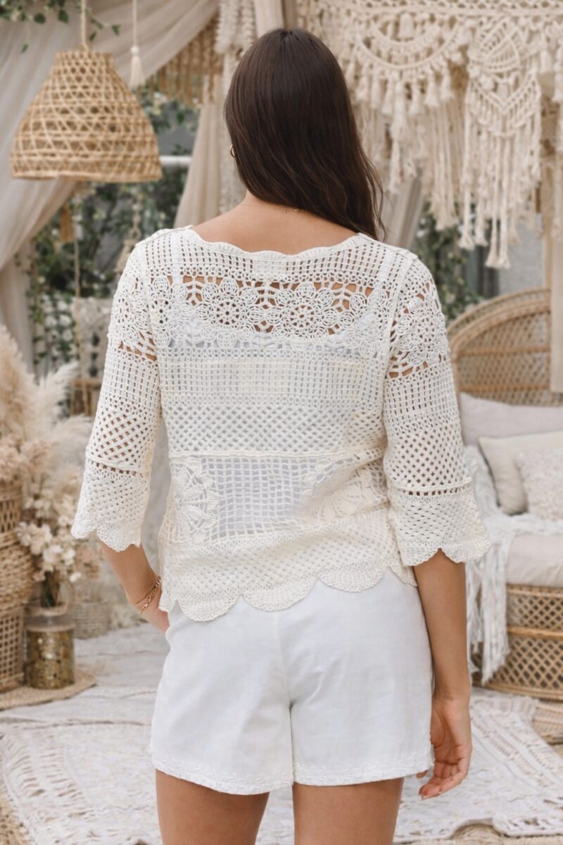 Coastal Lace Crochet Top Natural