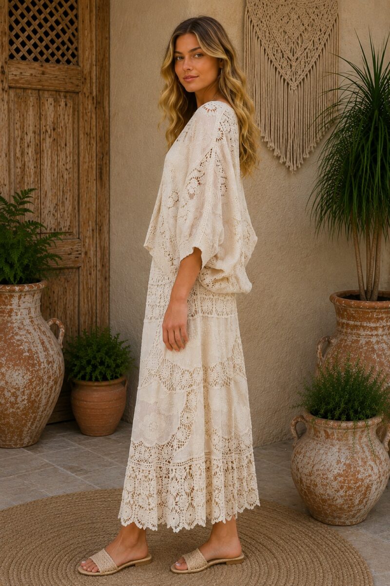 Bohemian Cotton Lace Maxi Skirt Natural