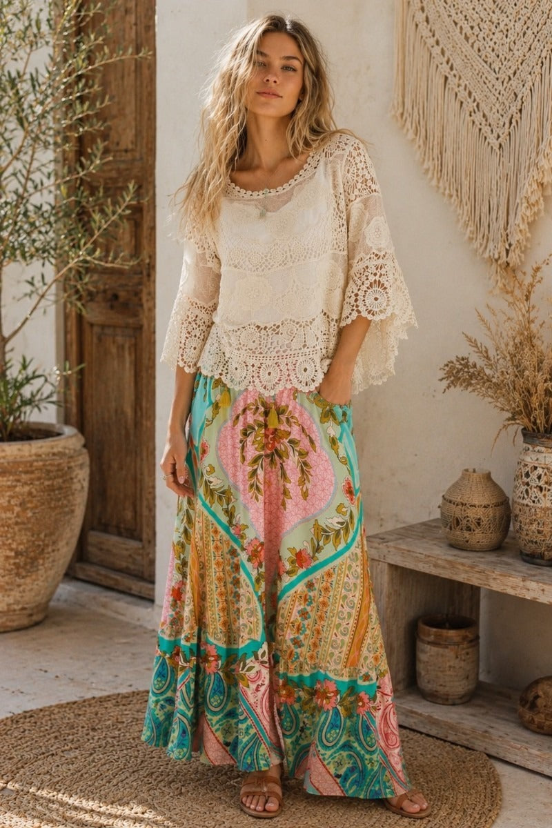 Santorini Bloom Maxi Skirt