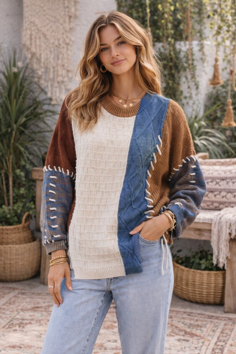Sundown Patchwork Knit Blue