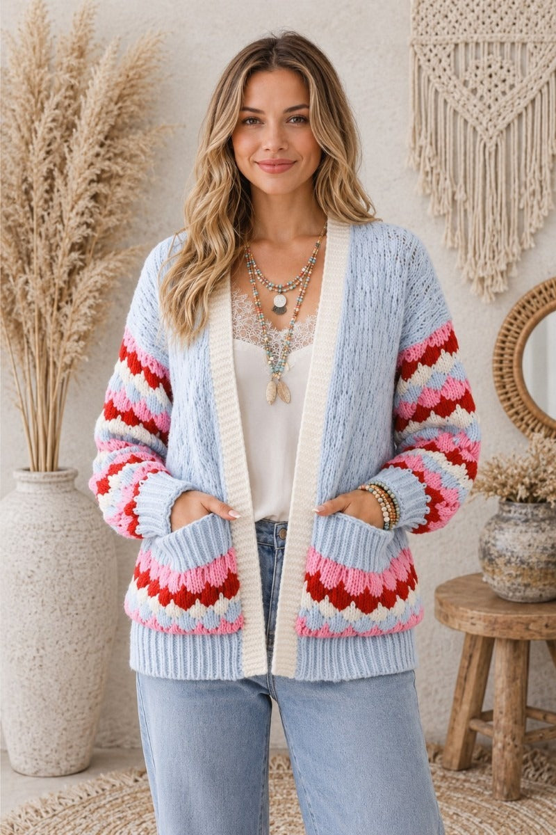 Raspberry Twist Knit Cardi