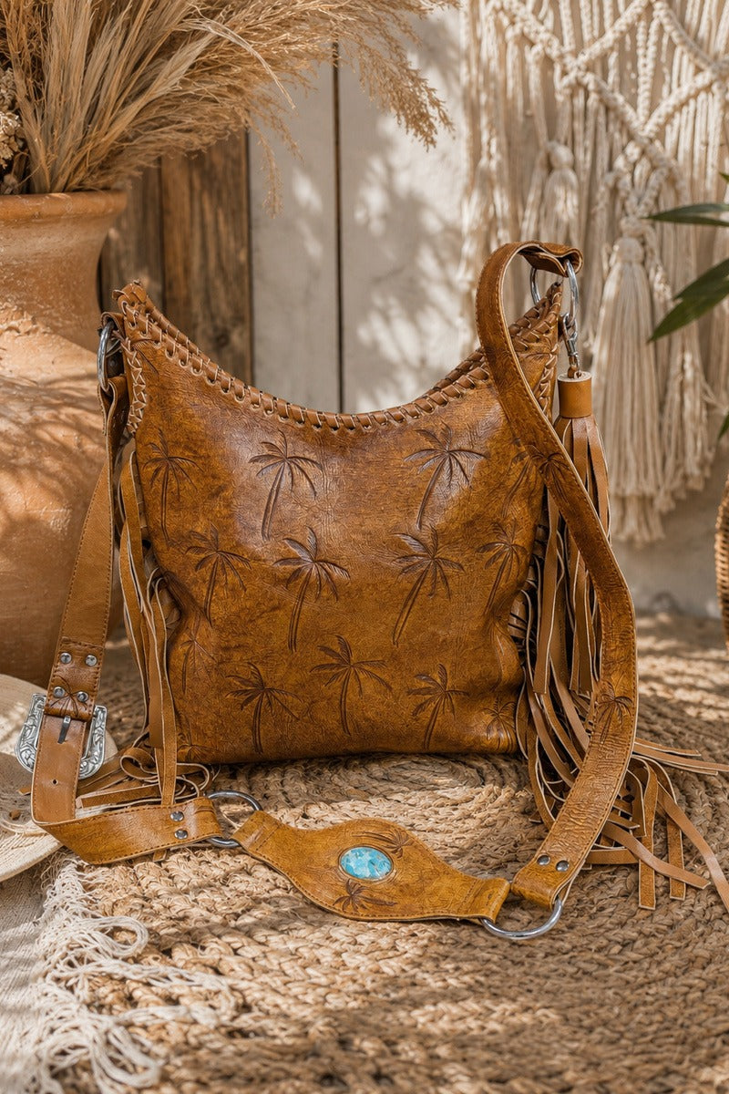 Palm Cove Artisan Tan & Turquoise Leather Bag