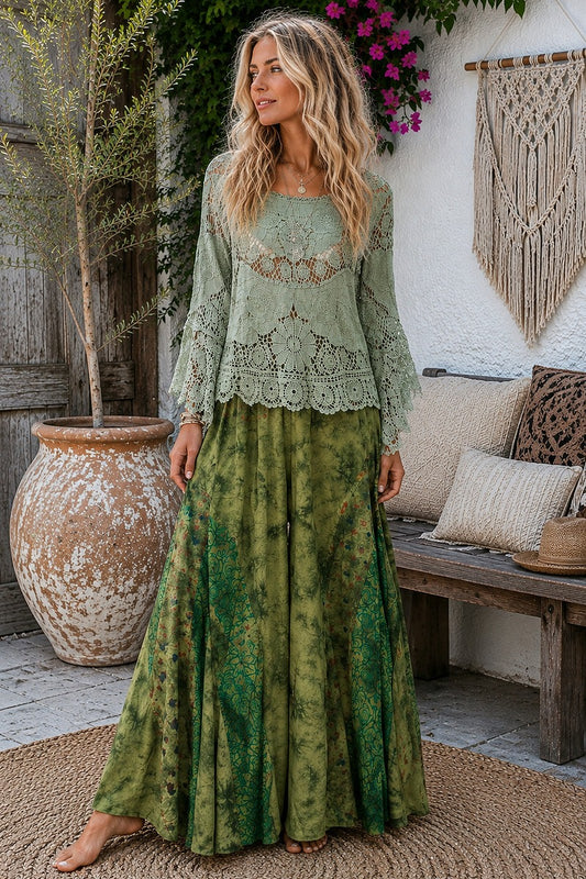 Boho Gypsy Raw Edge Patchwork Pants- Green