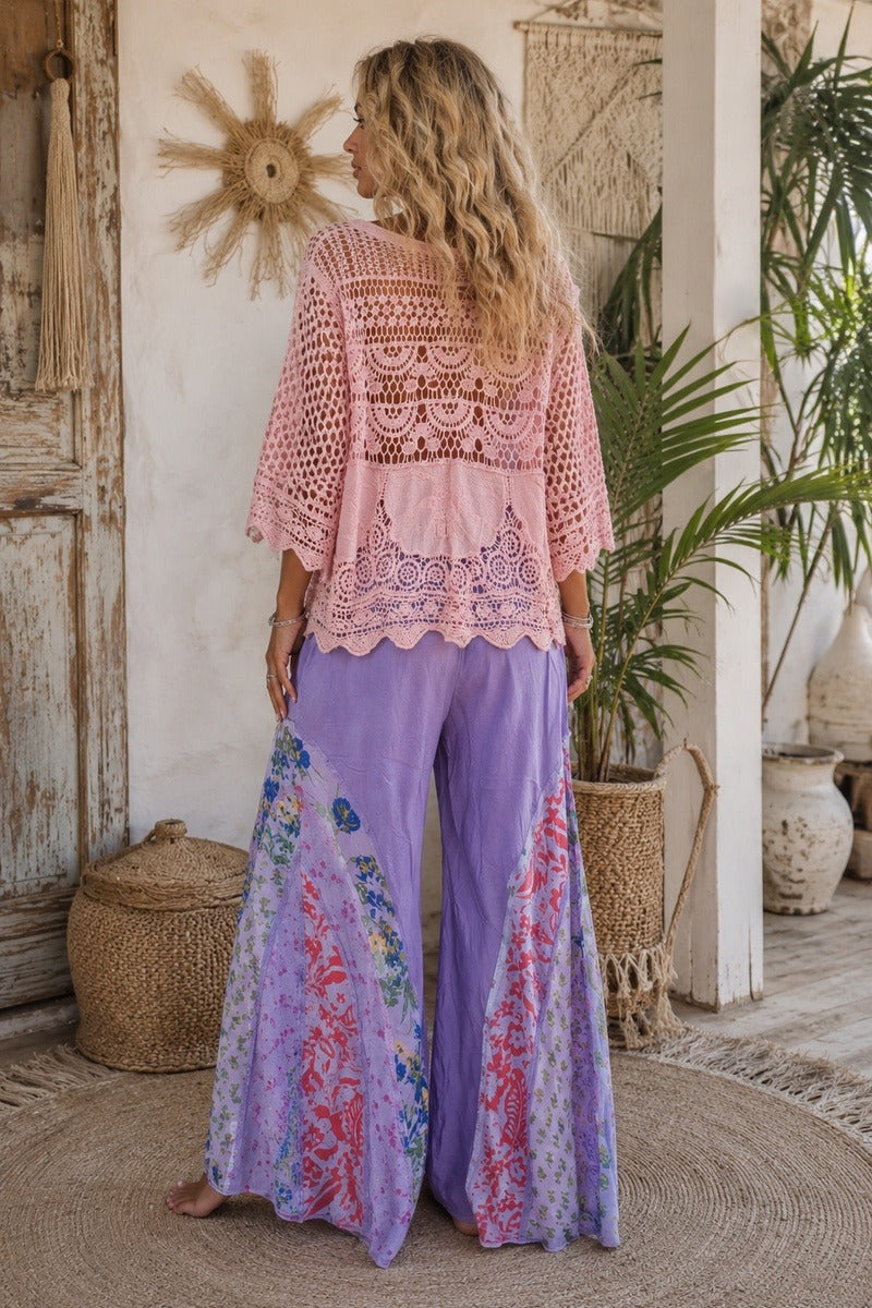 Boho Gypsy Raw Edge Patchwork Pants- Purple
