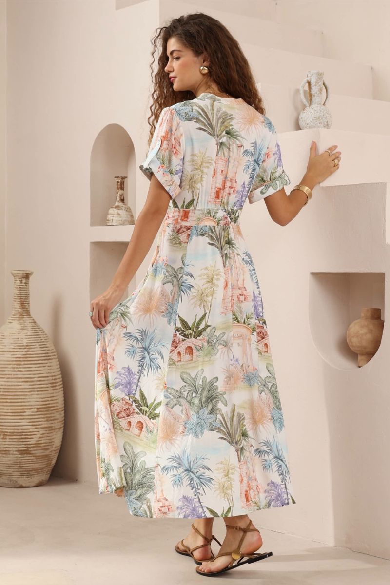 Azure Palm Maxi Tie Front Dress