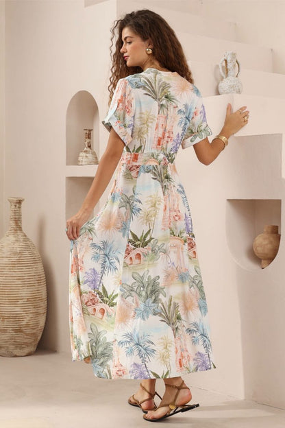 Azure Palm Maxi Tie Front Dress