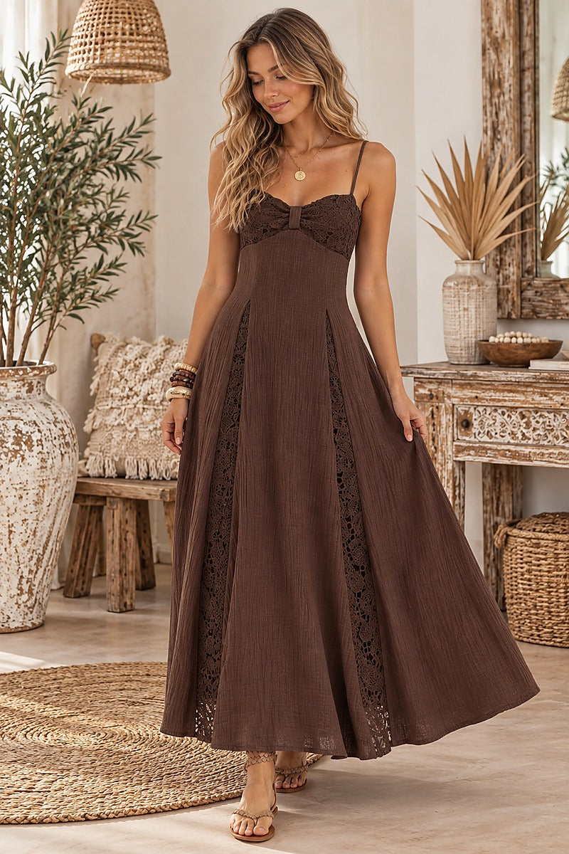 Desert Romance Lace Maxi Dress Chocolate
