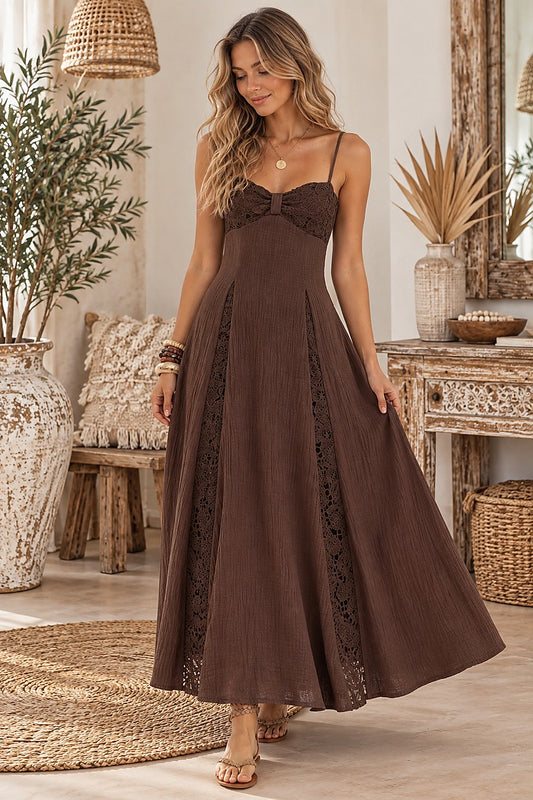 Desert Romance Lace Maxi Dress Chocolate