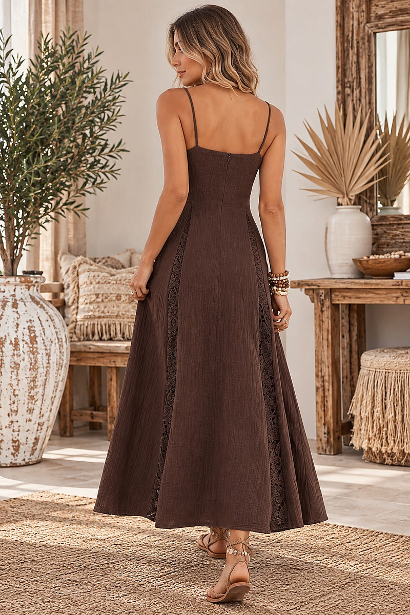 Desert Romance Lace Maxi Dress Chocolate