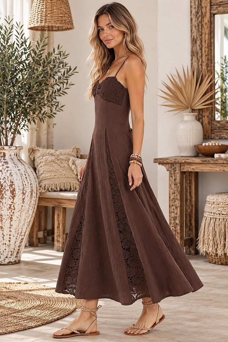 Desert Romance Lace Maxi Dress Chocolate