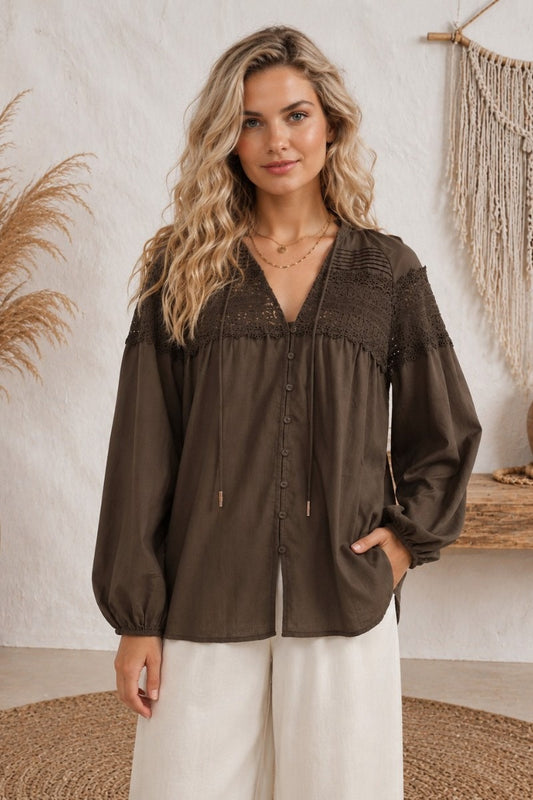 Chocolate Drift Lace Blouse