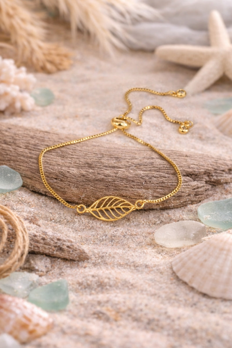 Golden Whisper Leaf Adjustable Bracelet