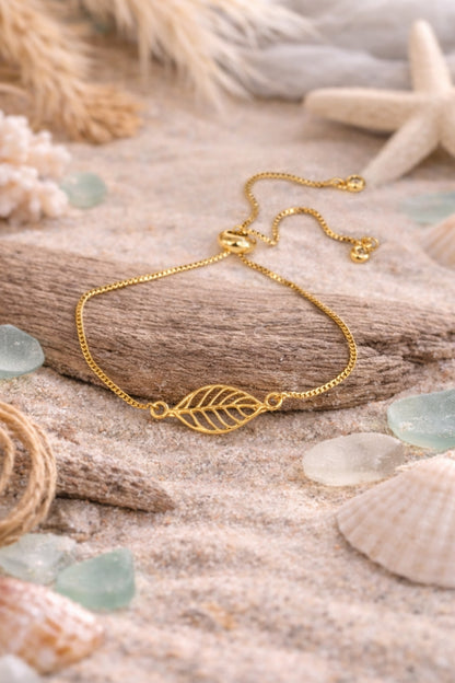 Golden Whisper Leaf Adjustable Bracelet