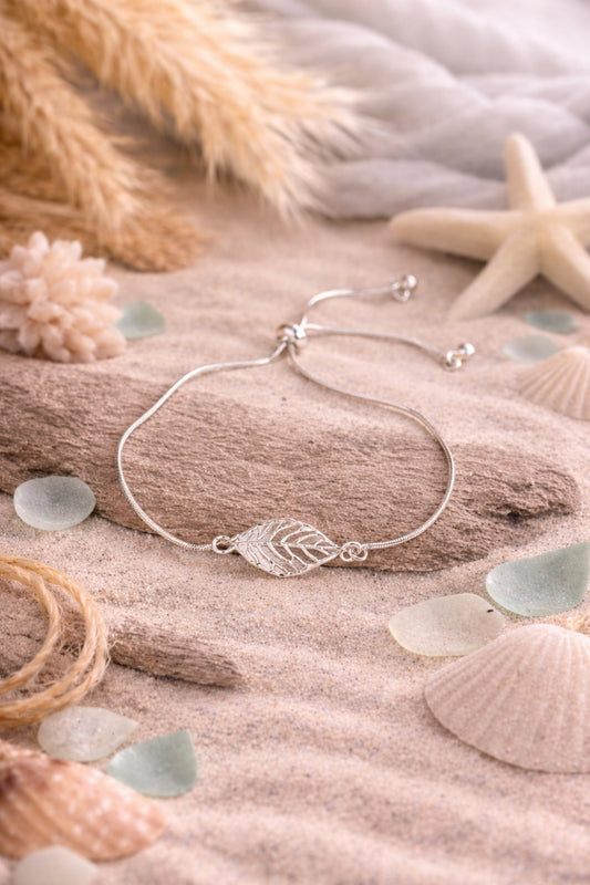 Silver Whisper Leaf Adjustable Bracelet