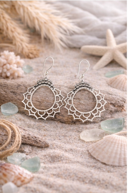 Silver Solstice Mandala Earrings
