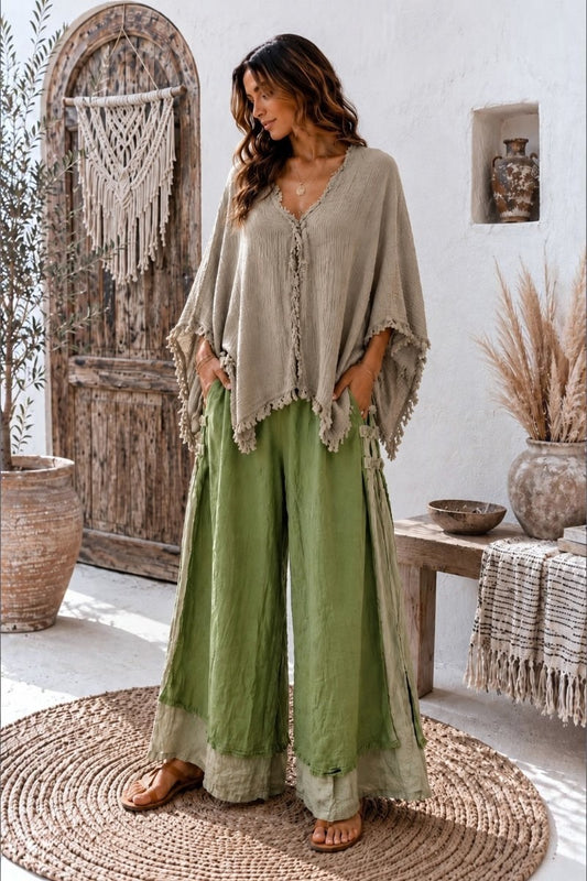 Nomad Drift Cotton Wide Leg Pants Green