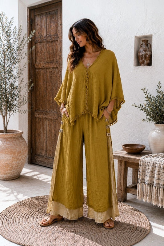 Nomad Drift Cotton Wide Leg Pants Mustard