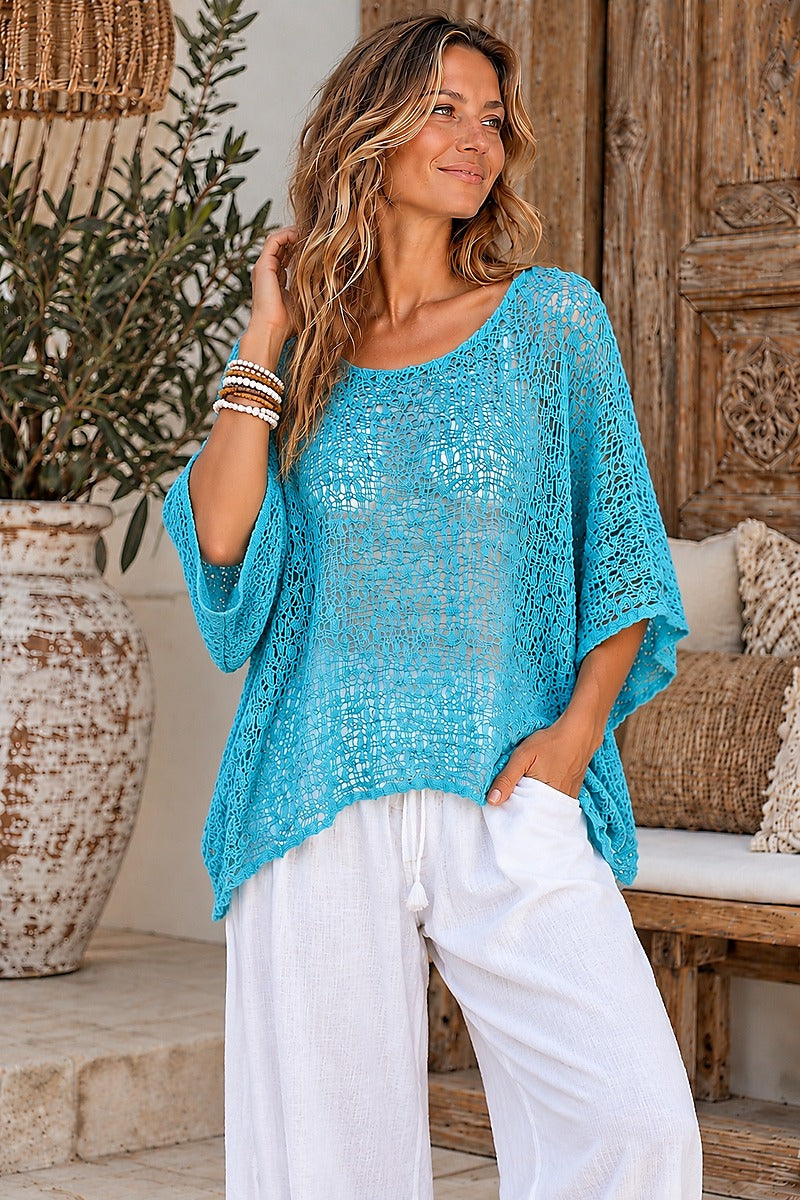 Earthweave Knit Top Aqua