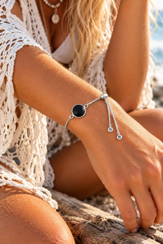 Ocean Reflections Midnight Black Silver Adjustable Bracelet