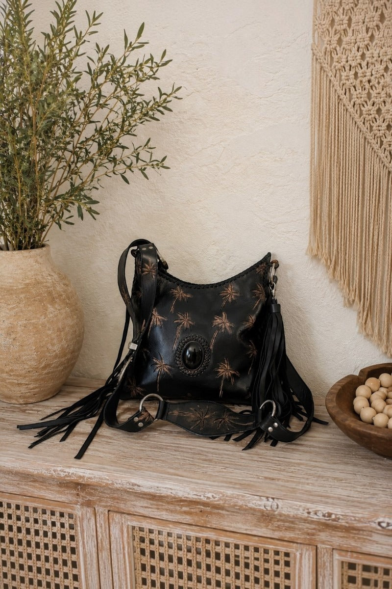 Palm Cove Artisan Black Leather Bag