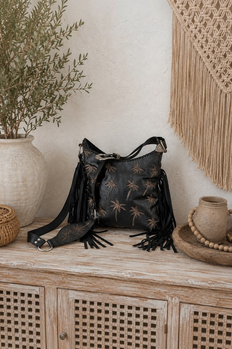 Palm Cove Artisan Black Leather Bag