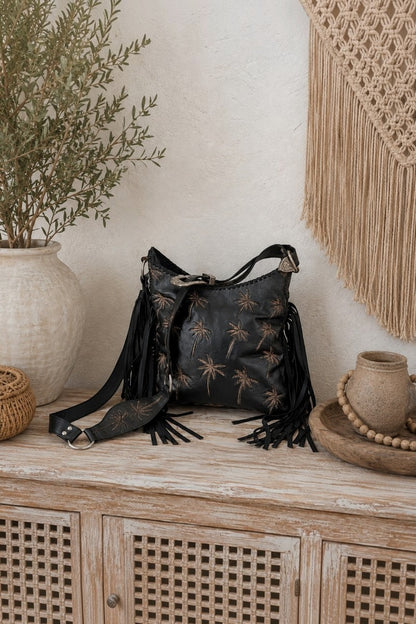 Palm Cove Artisan Black Leather Bag