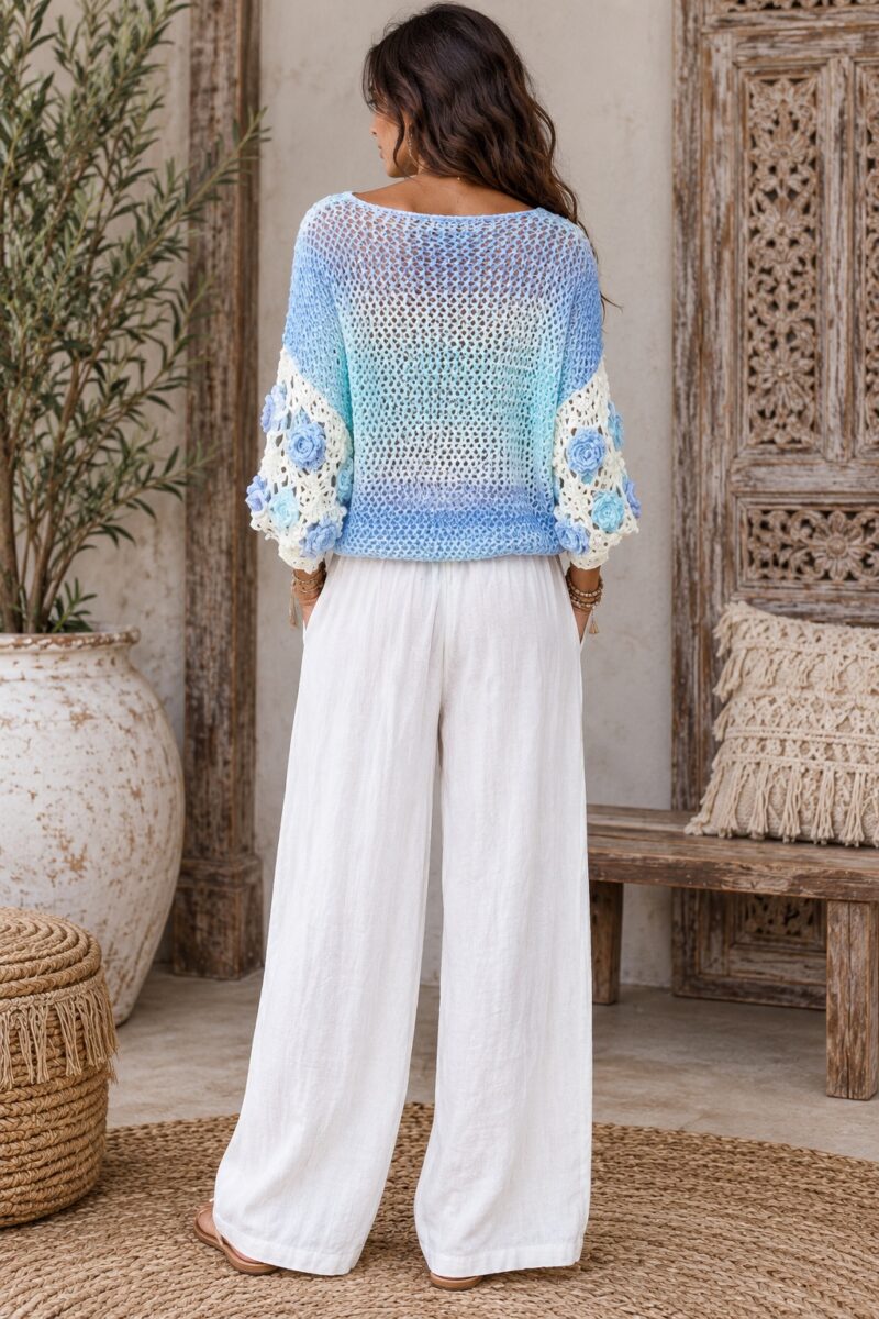 Ocean Bloom Crochet Knit Top