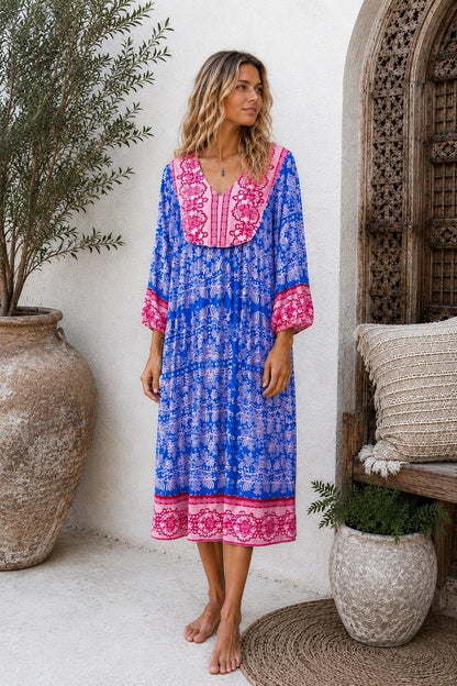 Bohemian Bloom Midi Dress – Cobalt Rose