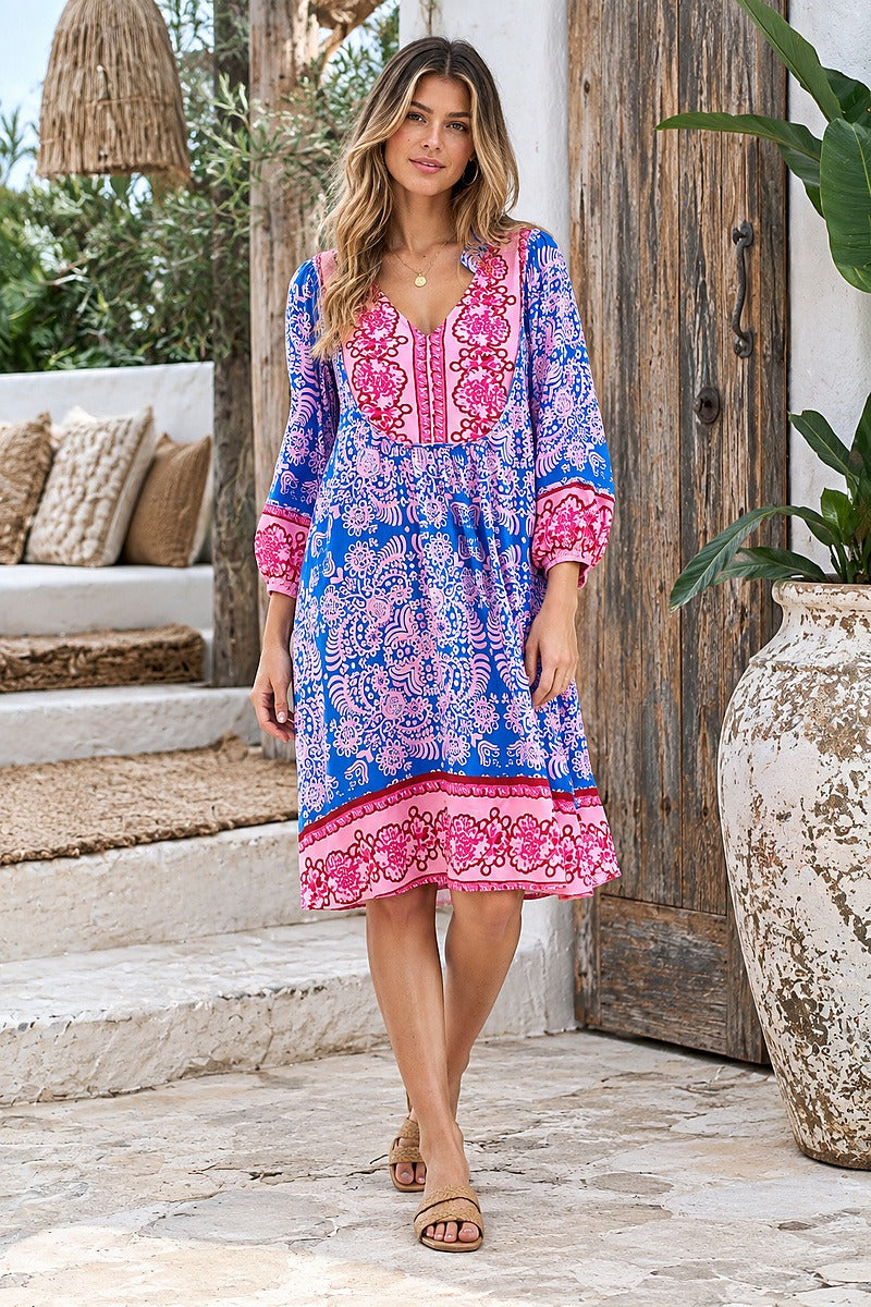 Bohemian Bloom Midi Dress – Cobalt Rose