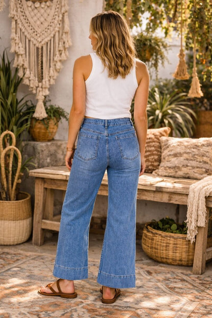 Bohemian Wide Leg Stretch Denim Jeans