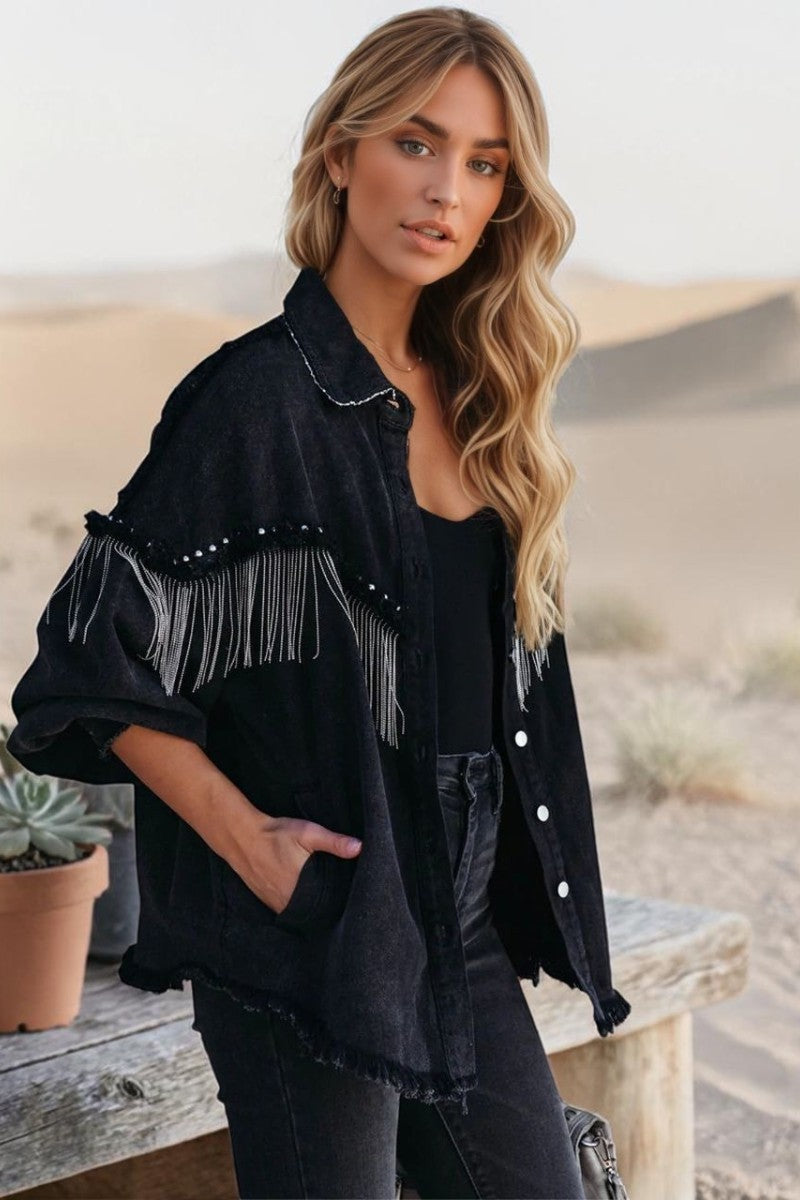 Midnight Fringe Denim Jacket