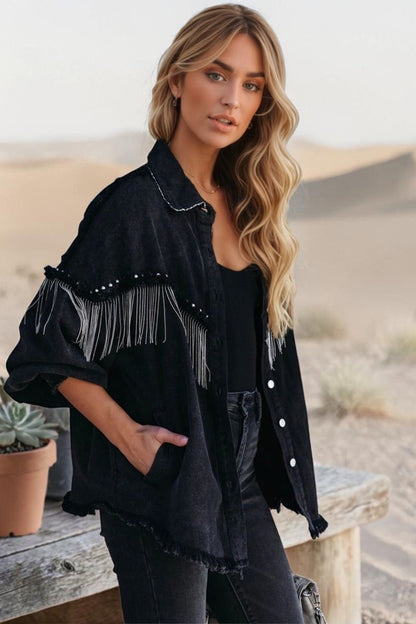 Midnight Fringe Denim Jacket