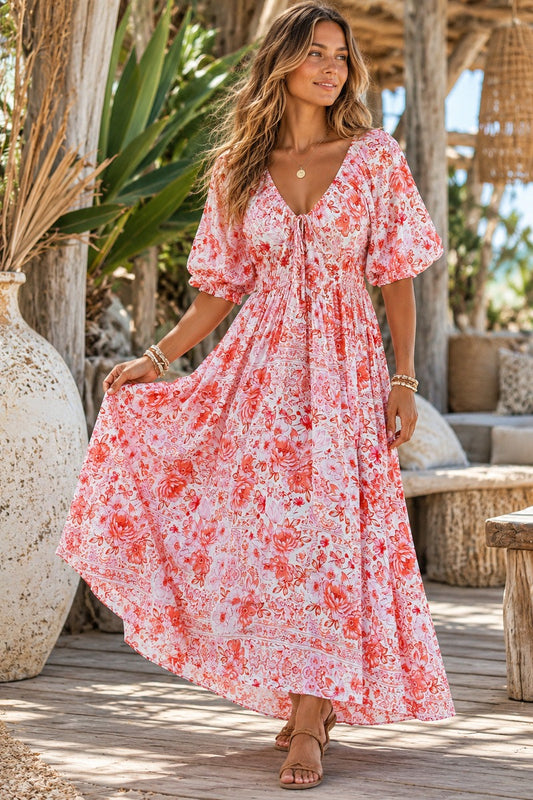 Pink Coral Bloom Maxi Dress