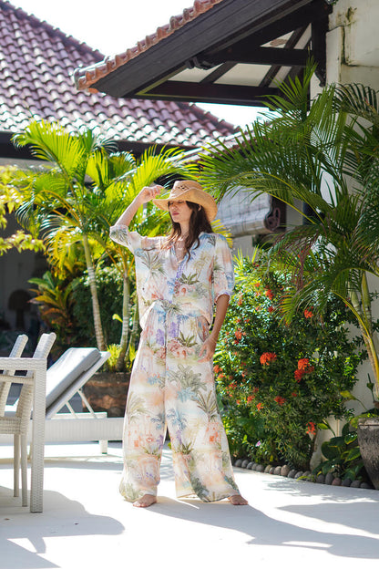 Azure Palm Palazzo Pants