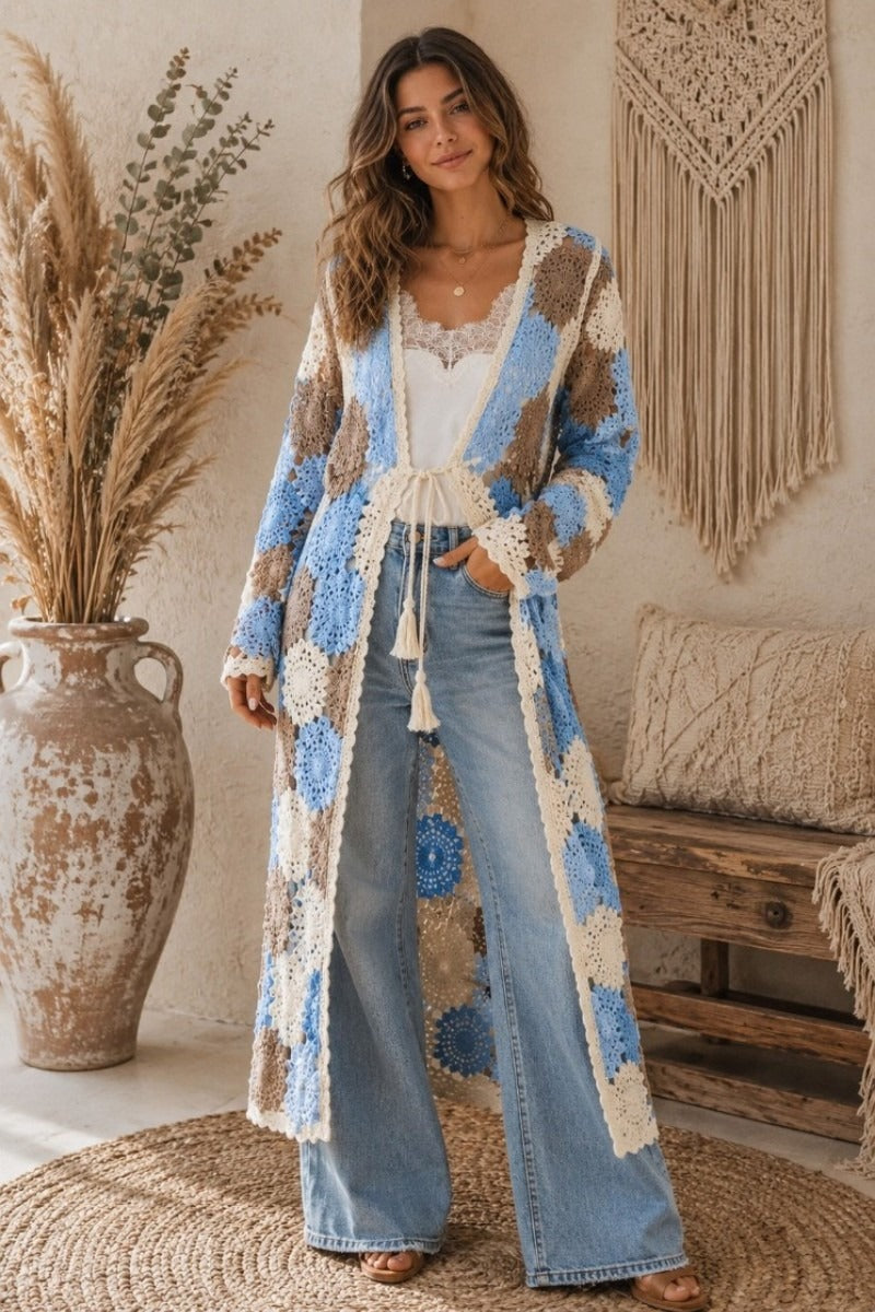 Crochet Duster Jacket Blue