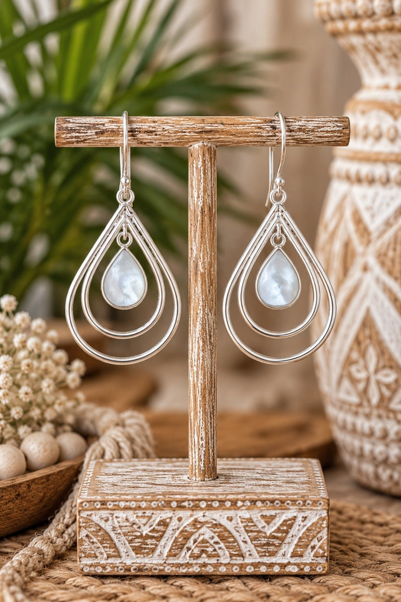 Coastal Boho Woven Drop Earrings White