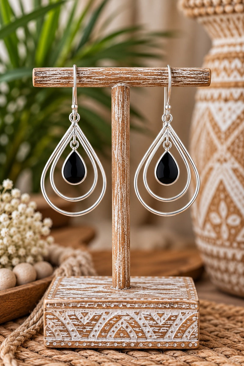 Coastal Boho Woven Drop Earrings Black