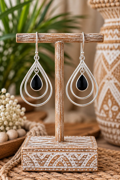 Coastal Boho Woven Drop Earrings Black