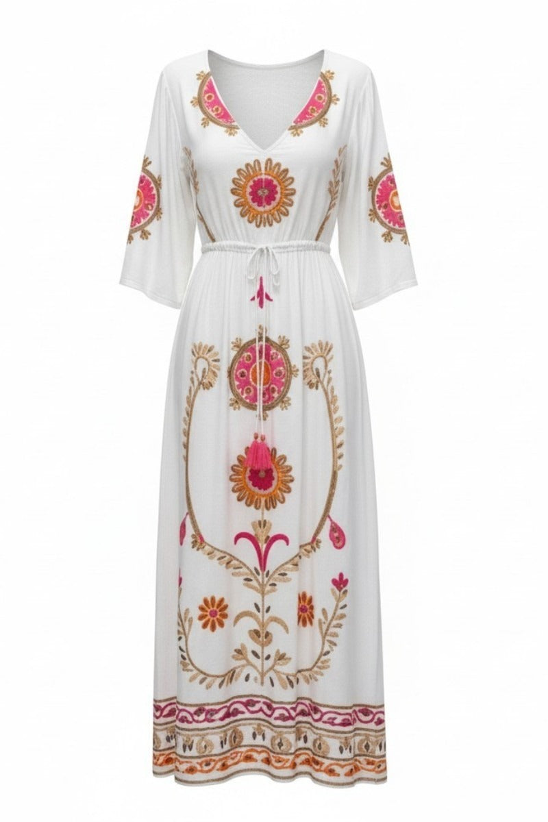 Seraphina Embroidered Mirror Work Maxi Dress