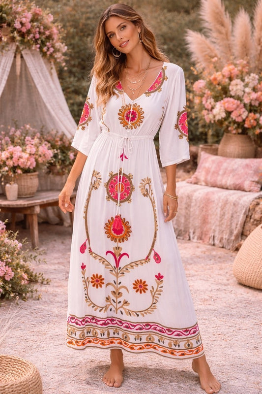 Seraphina Embroidered Mirror Work Maxi Dress