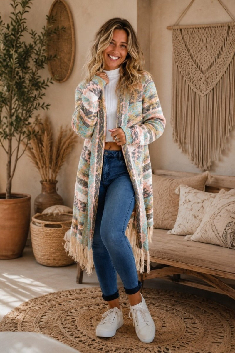 Nomad Fringe Knit Cardigan Blush
