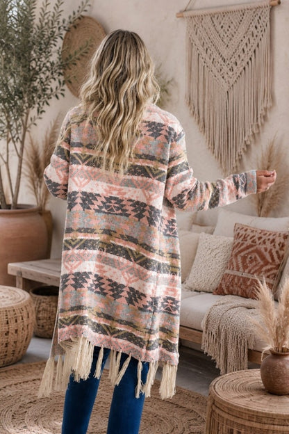 Nomad Fringe Knit Cardigan Blush