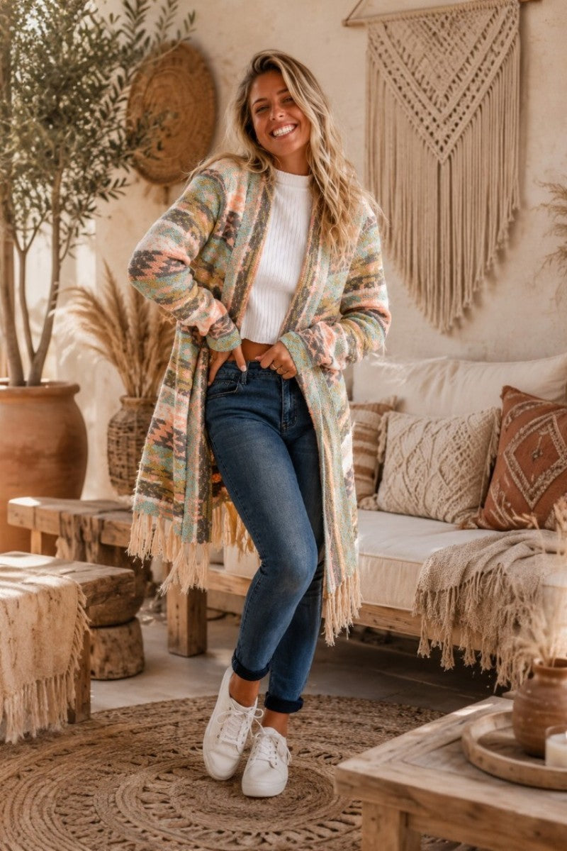 Nomad Fringe Knit Cardigan Blush