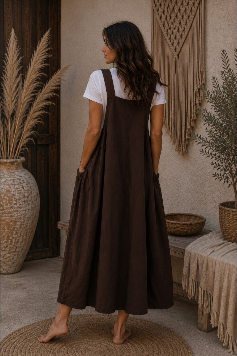 Nomad Wanderer Cotton Pinafore Dress: Chocolate
