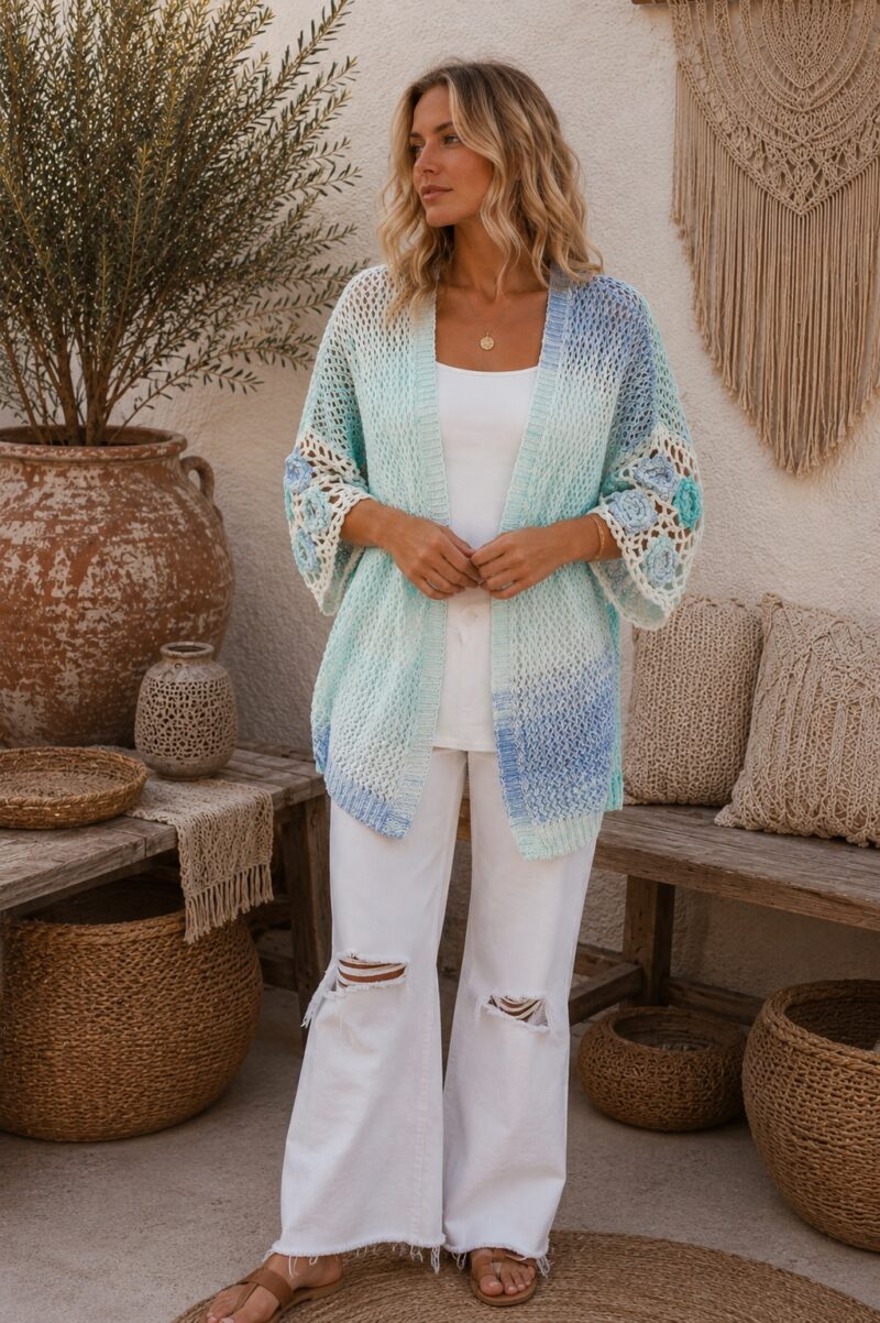 Seafoam Bloom Crochet Cardigan